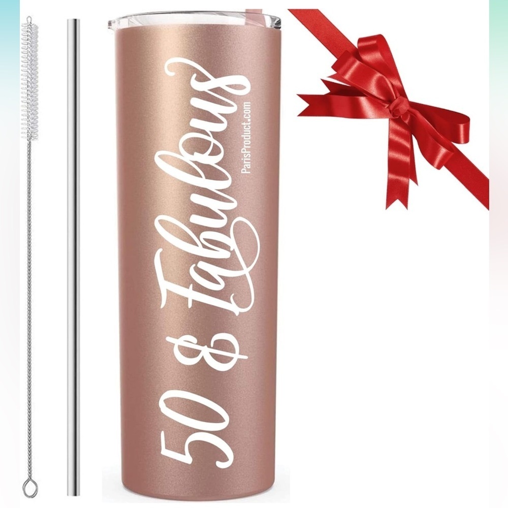 💕💕NEW IN BOX- “50 & FABULOUS” STAINLESS STEEL ROSE GOLD 20oz TUMBLER💕